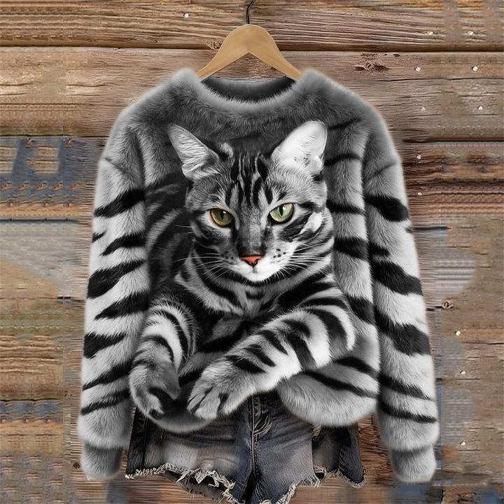 Luna - Gemütlicher Plüschpullover mit Tiger- und Tabby-Katzen-Muster