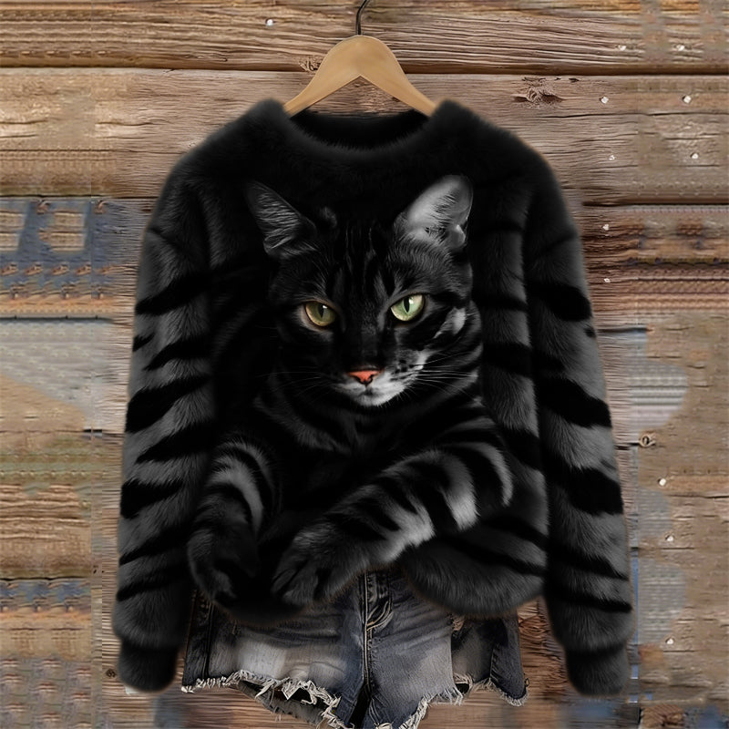 Luna - Gemütlicher Plüschpullover mit Tiger- und Tabby-Katzen-Muster