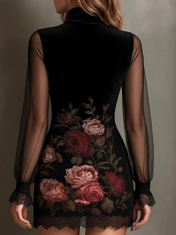 Katja - Samt Kleid mit Blumen